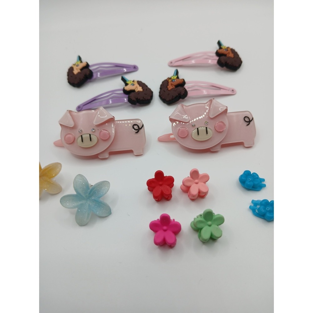 Lot 14 Vintage Childs Snap Tight Plastic Hair Clip Barrettes‎ Kids Mixed